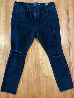 Old Navy Skinny Midrise Distressed Black Jeans 16 Short